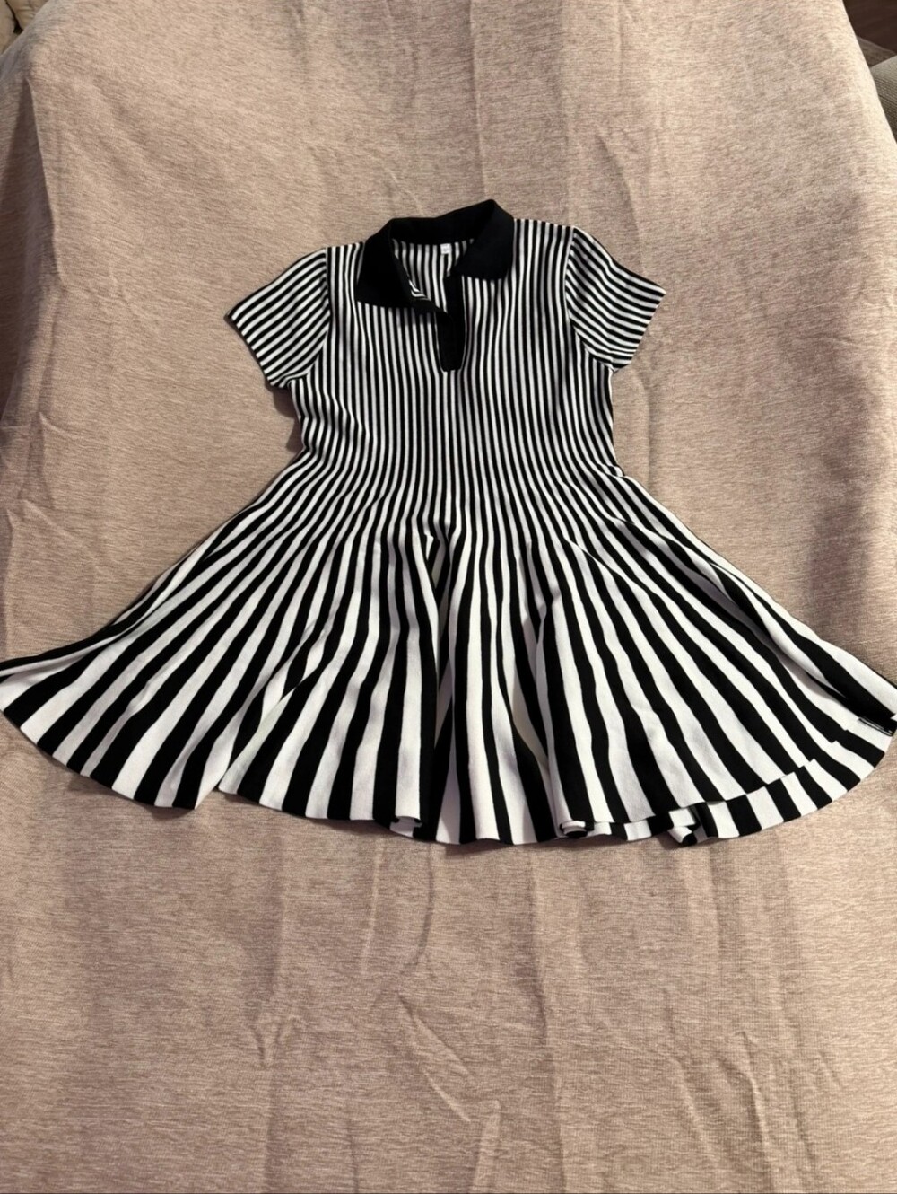 Black & White Striped Womens Fit-and-Flare Dress